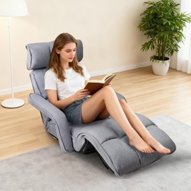 RELAX4LIFE Floor Chair Sofa Bed - Folding Lazy Sofa w/6-Position Adjustable Backrest, Armrests & 8-Level Footrest for Living Room Bedroom, Gaming Floor Chairs for Adults, Foldable Chaise Lounge Indoor