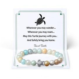 ZHIYUXI Travel Turtle Gifts for Women Sea Turtles Bracelet Natutal Stone Beads Bracelet