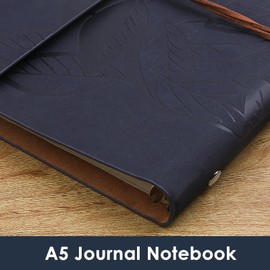 Joy & Inspiration PU Leather Notebook Vintage Refillable Bound Beautiful Travel Diary Ring Binder Sketchbook Vintage Notebook (A5 Dark Blue)