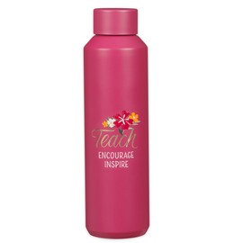 Christian Art Gifts Stainless Steel Double Wall Vacuum Sealed Travel Insulated Water Bottle for Women & Teachers: Teach, Encourage, Inspire Cute Leak/Spill-proof Scratch Resistant, Fuschia Pink, 20 oz