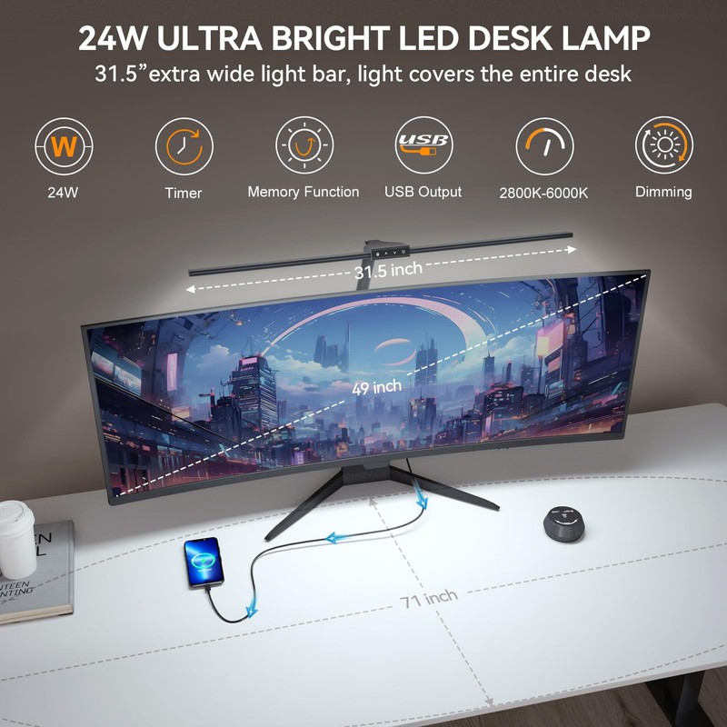 LED Desk Lamps with Clamp for Home Office,Remote Control Eye-Caring