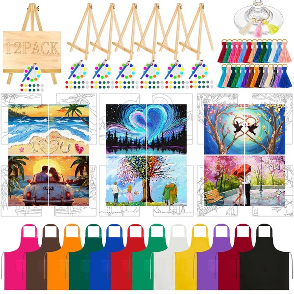 Fullhawl 12 Sets Sip and Paint Kit Pre Drawn Canvas
