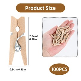 Pack of 100 Wooden Clothes Pegs, 25 mm, Mini Natural Wood Clothes Pegs for Decorations and Photos, Environmentally Friendly, for DIY Photos, Pictures, Collages, Postcards, Gifts