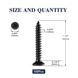 #12 x 1-1/4" Wood Screw 100Pcs 18-8 (304) Stainless Steel Screws Flat Head Phillips Fast Self Tapping Drywall Screws Black Oxide by SG TZH