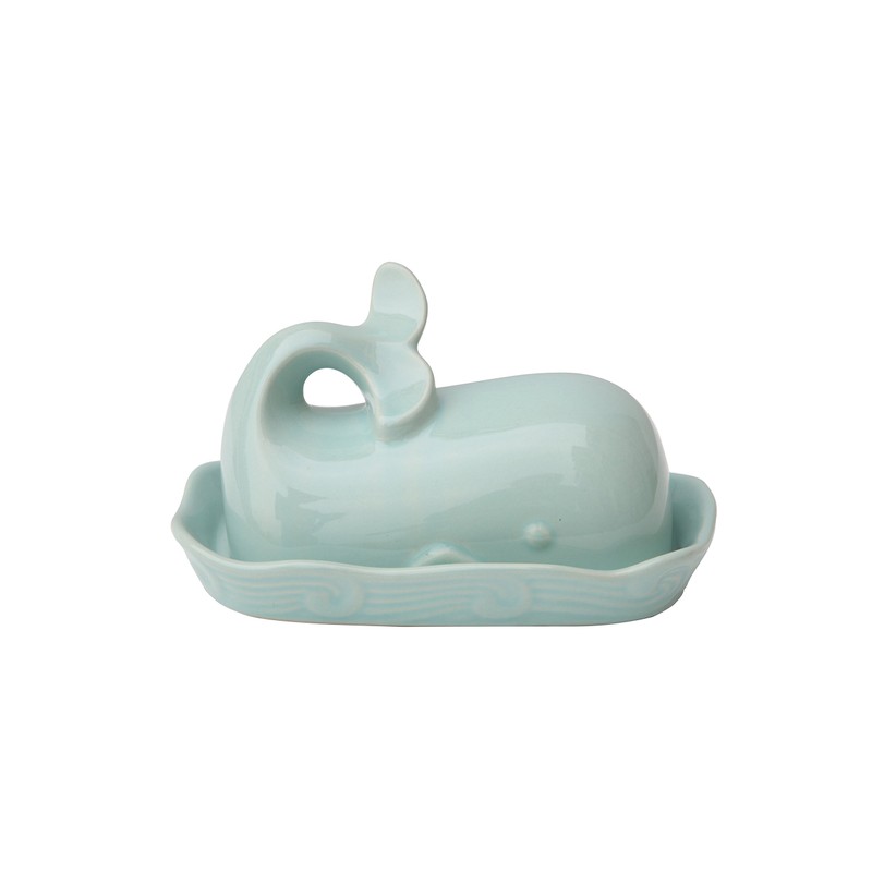 Creative Co-Op Aqua Blue Whale Shaped Butter Dish