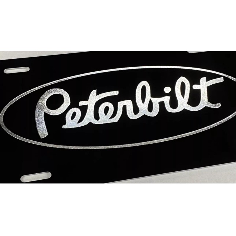 BLVD Engraved Peterbilt Car Tag Diamond Etched Black Aluminum Metal