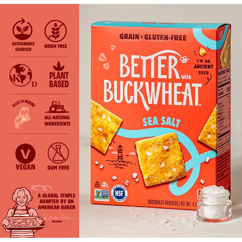 Better with Buckwheat Sea Salt Crackers, Complete Protein, Gluten-Free Crackers,