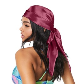 Zeiniua 35" Large Satin Head Scarf for Women Silk Hair Scarf Solid Color Hair Bandana for Night Hair Wrap Sleeping (Burgundy)