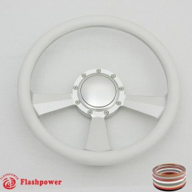 FLASHPOWER 14" Billet Steering Wheel Wood Half Wrap Ford Scrambler Impala Chevy W/Horn