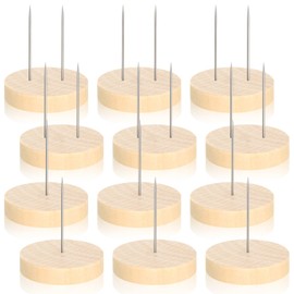 Threehoney 12 Pcs Crochet Doll Stand Wooden Knitted Doll Display Stand Single Double Steel Needle Doll Holder Felting Animal Doll Toy Wooden Base Support Action Figure Stand