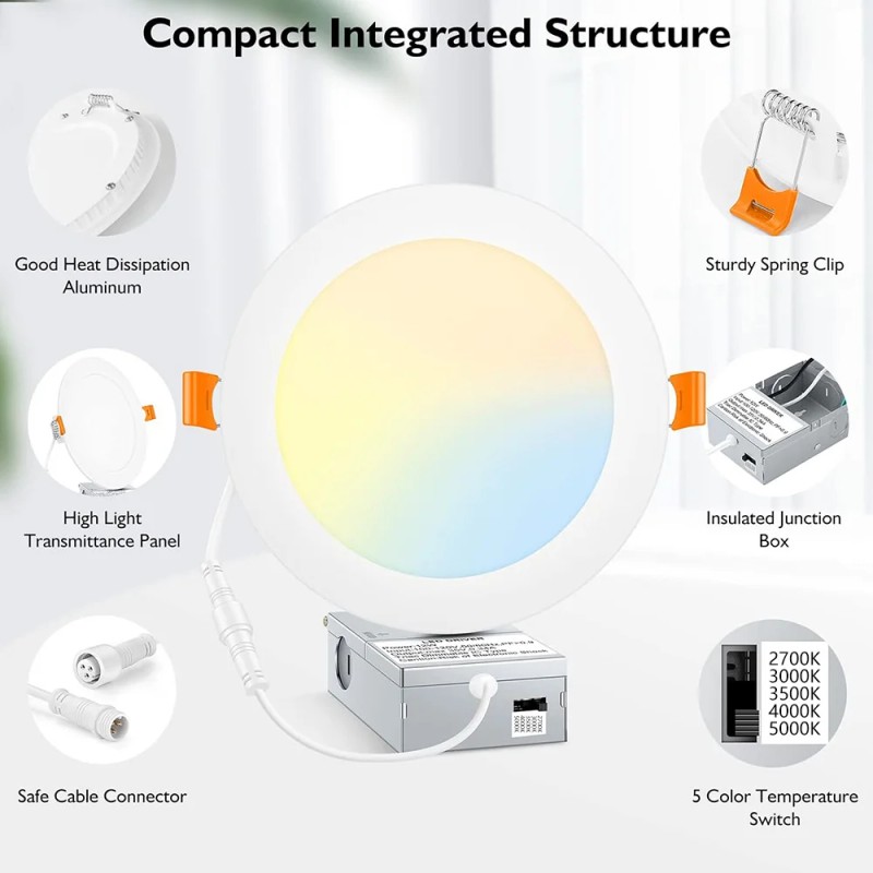 6 Pack 6 Inch 12W 5CCT Ultra-Thin LED Recessed Light