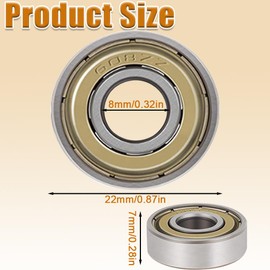 Mockotta Pack of 50 608ZZ Ball Bearings, 608zz, Ball Bearings 8 x 22 x 7 mm, Ball Bearing 608, Metal Double Shielded Miniature Deep Groove Ball Bearings, High Speed, Smooth Rolling for Skateboard