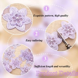 Organza Flower Embroidered Lace Trim 4 Yards Vintage Edge Trim Fabric for Wedding Dresses, DIY Dress Decor, Home Curtains, Sewing Applique for Gowns, Costumes, Party & Home Embellishment (Purple)