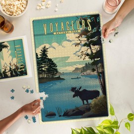 Lantern Press Voyageurs National Park, Minnesota, Lithograph, 1000 Piece Jigsaw Puzzle for Adults, Made in USA with Reference Poster