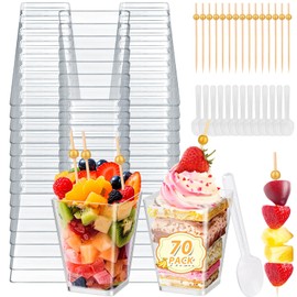 Jupwalz 190 Pcs 5 OZ Dessert Cups Set with Spoons Cocktail Picks, Clear Mini Dessert Shooter Cups, Plastic Parfait Cups for Party Appetizers Yogurt Pudding Fruit Ice Cream Jello Shooter Cup