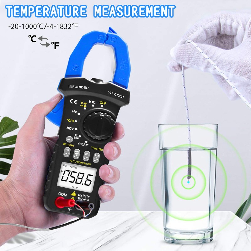 Digital Clamp Meter,INFURIDER YF-7200B TRMS Auto-Ranging AC DC Volt Amp