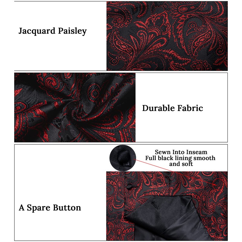 DiBanGu Mens Paisley Suit Vest Silk Jacquard Waistcoat and Necktie
