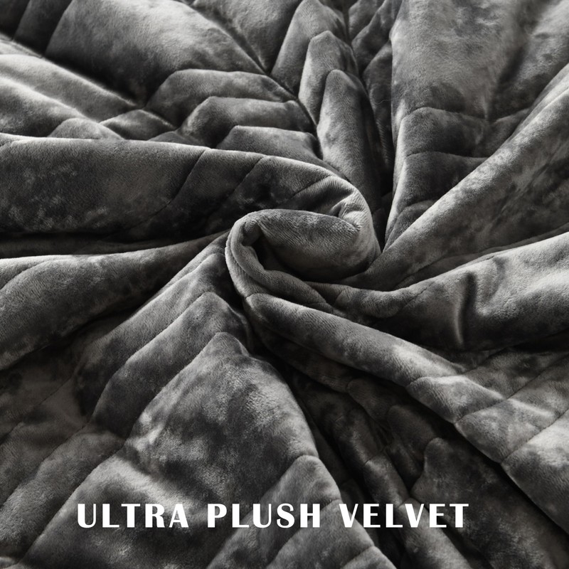 AJOCCI Velvet Quilt Set, Grey Velvet Quilt King Size Comforter