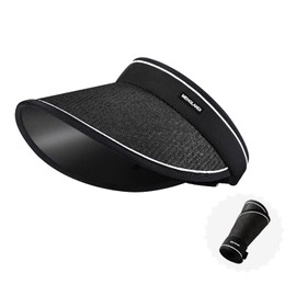 LEZOOY Women's Sun Visor, Straw Sun Hat, UV Protection, UPF+50, Sun Hat, Spring/Summer, Wider Brim, Small Face Effect, Non-Flying, Outdoor Activities, Sweat Absorbent, Quick Drying, Tennis, Golf,