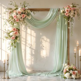 Wedding Arch Draping Fabric 28" x19FT, Sheer Chiffon Fabric Backdrop,1 Panel Sage Green Drapes for Wedding Ceremony Decor, Decorative Arch Drapery for Birthday Party Ceiling Curtain Backdrop