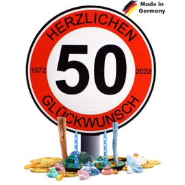 DARO Design - 2024 - Traffic Sign 50 Years of Congratulations - 20 cm Large - Road Sign Birthday, Anniversary, Sign, Wooden