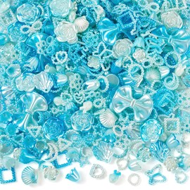 FASHEWELRY 100 G Cute Nail Charms ABS Acrylic Faux Pearl Beads Bulk Assorted Flower Heart Butterfly Bow Nail Gems Hollow Pearls Charms for Nail Phone Hair Decor Earring Jewelry Making Sky Blue