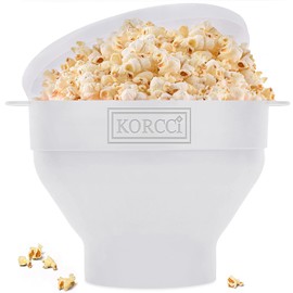 The Original Korcci Microwaveable Silicone Popcorn Popper, Microwave Popcorn Popper, Collapsible Microwave Popcorn Maker Bowl, No Oil Required, Use In Microwave, Dishwasher Safe (White)
