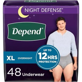 Depend Night Defense Adult Incontinence Underwear for Men, Disposable, Overnight - Extra-Large, Grey, 20 Count