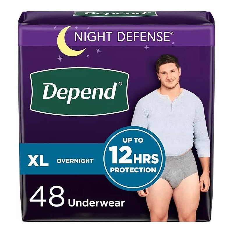 Depend Night Defense Adult Incontinence Underwear for Men, Disposable, Overnight