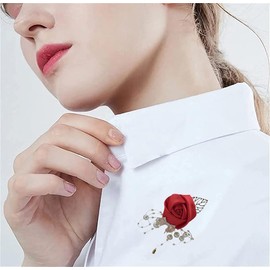 LISADORE Men's Women Lapel Pin, Handmade Satin Flower Lapel Pin Pearl Rose Flower Brooch Badge Wedding Boutonniere Pin for Groom Groomsman Bridesmaid Dress Suit Wedding Prom Party Red