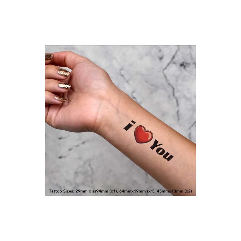 Azeeda 4 x 'Ich liebe dich' Temporäre Tattoos - Wasserfest,