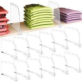 Jucoan 12 Pack Clear Acrylic Shelf Dividers for Closet Shelf Organizer, Closet Shelf Separator for Wooden Shelves Bookshelf Organizing Clothes, Purse, Books, Home, Kitchen, Bedroom, Office