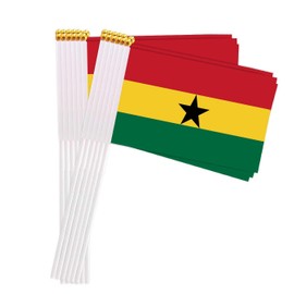 25 Packs Small Ghana Flags on Handheld Stick，Miniature Ghanian Flag for Outside,4x6 Inch Mini Hand Held Banner with Golden Topper,Patriotic Decorations