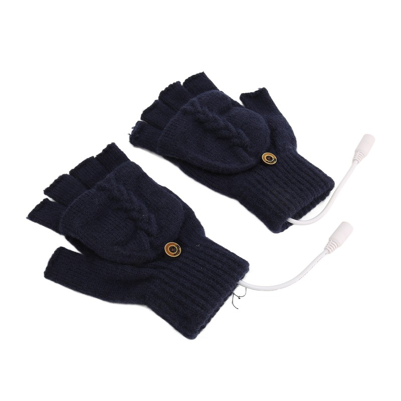 USB Warmer Heated Gloves Flip Half Fingerless Electronic Knitted Hand