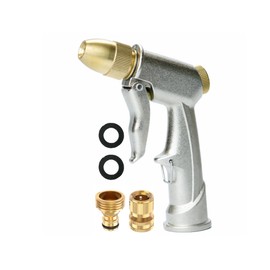 Hose Gun Sprayer Nozzle Heavy Duty - High Pressure Garden Power Water Jet Head Washer for Outdoor, Car, Lawn, Commercial Wash 100% Metal with Brass Head and Bronze Quick Connect Attachment by HUBRSPY