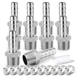 ERGAOBOY Pack of 10 304 Stainless Steel 12 mm OD Barb to 1/4 Inch BSP Male Hose Barb, Compression Fittings for Water, Industry