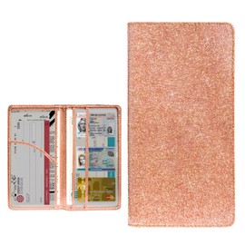 KVAEY Car Registration and Insurance Holder, Bling Premium Leather Auto Glove Box Document Organizer with Magnetic Shut, Waterproof Car Document Holder for Cards, Driver License (Rose Gold)