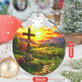 Christian Gifts, Christmas Ornaments - Religious Gifts for Men, Christian Gifts for Women Faith, Christmas Christian Decor - Christmas Tree Decoration Stained Glass Cross Ornament