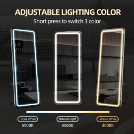 FURNIinspire 63"x20" LED Full Length Mirror - Adjustable Brightness & Color, Floor Standing & Wall Mount for Bedroom, Dressing Room, Gym