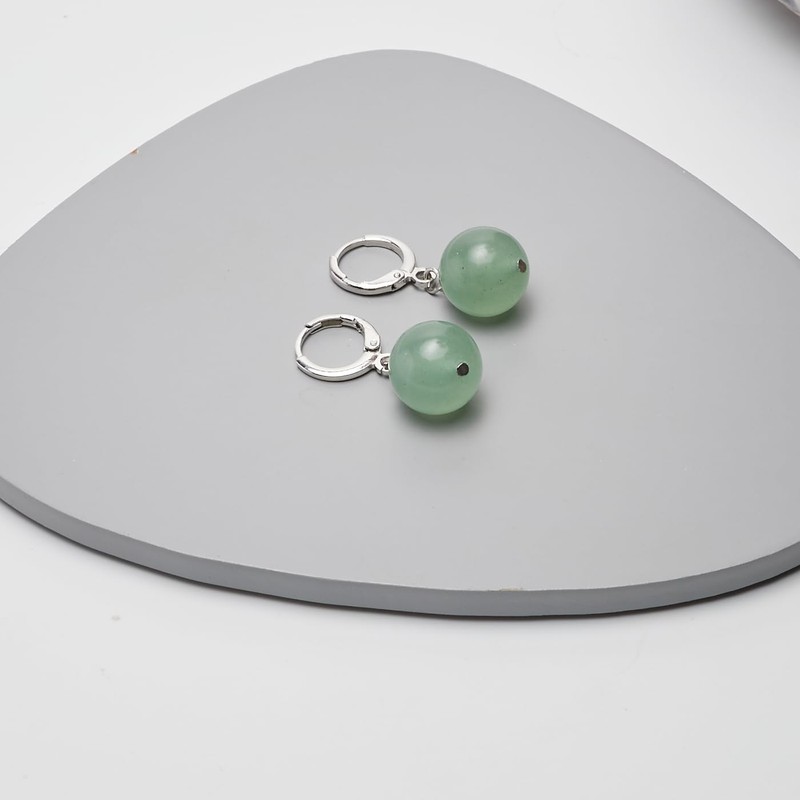 Frauen handgemachte natürlichen Edelstein 12mm Runde Kugel Ohrringe - Edelstein