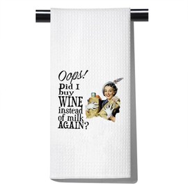 POFULL Retro housewife wine Kitchen Towel Did I Buy Wine Instead of Milk Dish Towel (Did I Buy Wine Instead CA Towel)