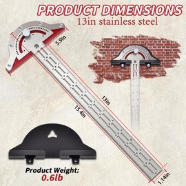 13in Woodworking Scriber Marking Line Ruler, Adjustable Stainless Steel Sliding T-Square Ruler with Adjustable Protractor Angle Finder, Woodworking Ruler for Architects & Carpenters