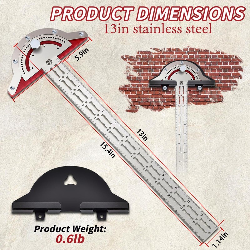 13in Woodworking Scriber Marking Line Ruler, Adjustable Stainless Steel Sliding