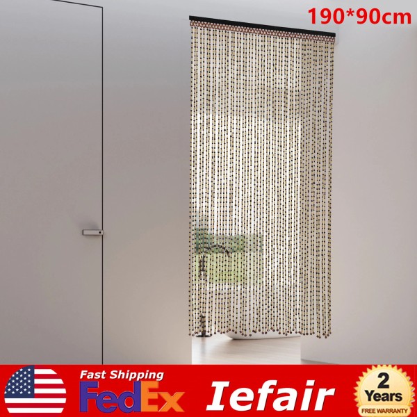 Unbranded Boho Natural Wood and Bamboo Beaded Curtain for Doorway