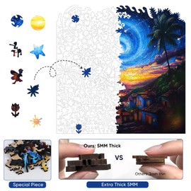 500 Pieces Puzzles for Adults, Starry Night Wooden Puzzles, Unique Shaped Jigsaw Puzzle Birthday Scenery Gift Challenging Family Game for Kids and Adults 15.9 * 15.9 Inches