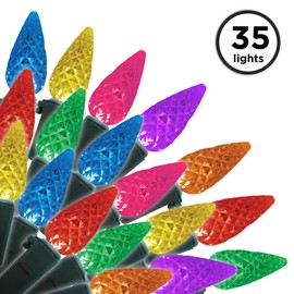 35-Lights Multicolor C6 Faceted LED Light Set with Green Wire (12 Ft) - Perfect for Christmas, Themed Events, Birthdays, & Other Parties - 1 Set