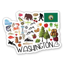 Washington State Travel Landmarks Vinyl Sticker - for Water Bottle Phone Car Tumbler Laptop - Waterproof - 3"