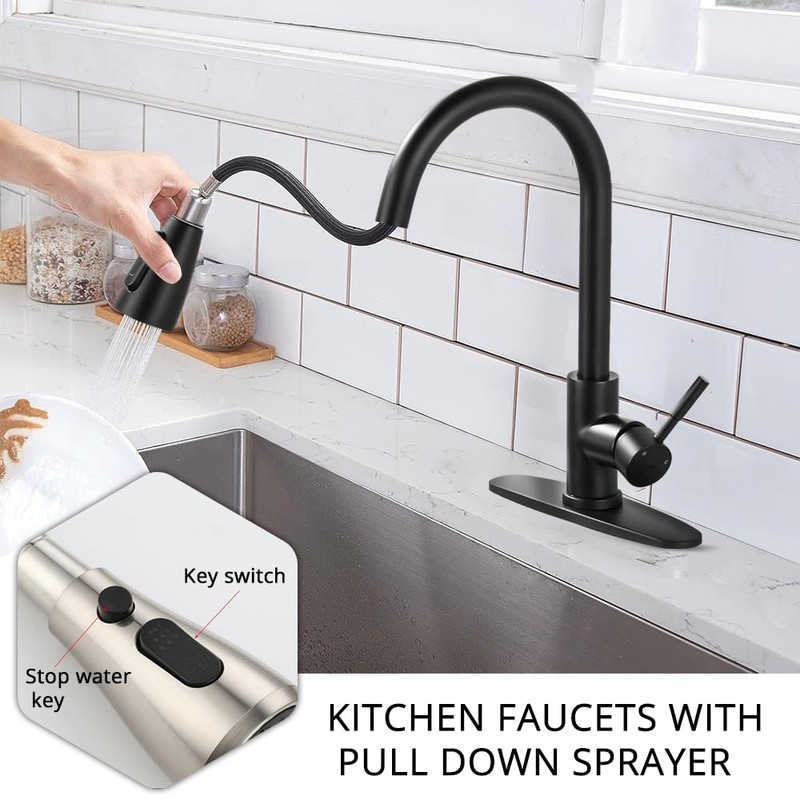 HPUFKOT Kitchen Faucet with Pull Down Sprayer Multitask Mode Single