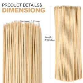 Suclain 1000 Pcs Marshmallow Roasting Sticks 12" Long 5mm Thick, Smores Sticks Bamboo Skewers BBQ Kabob Grilling Barbecue Roasting Camping for Outdoor Fire Pits Campfires