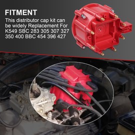HEI Distributor Cap and Rotor Replacement For K549 SBC 283 305 307 327 350 400 BBC 454 396 427 Red Male Large Distributor Cap Rotor Kit